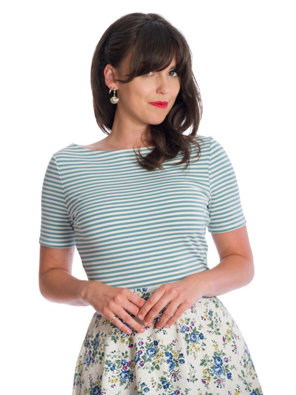Banned Retro Szizzle Stripe Boat Neck Top Blue