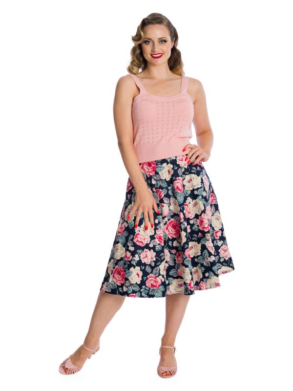 Banned Retro Cherry Jane Rockabilly Pencil Skirt Navy