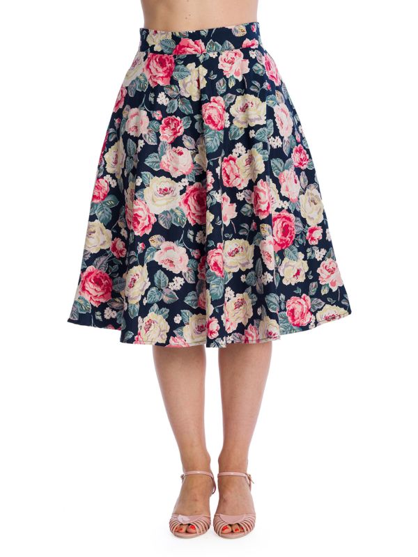 Banned Retro Cherry Jane Rockabilly Pencil Skirt Navy