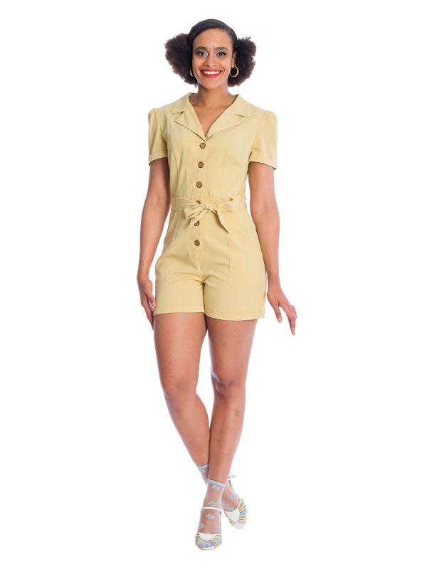 Banned Retro Women Rule Short Collar Playsuit Mustard