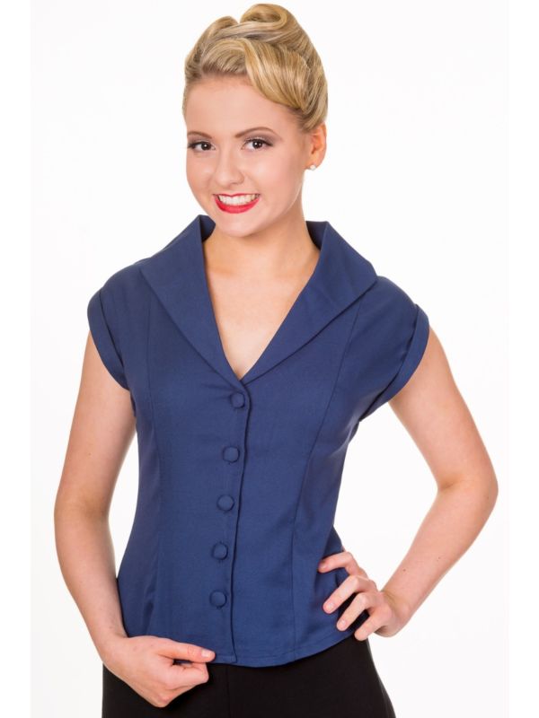 Banned Retro 1950's Dream Master Rita Shirt Navy