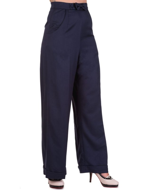Banned Retro 1950's Hidden Away Vintage Wide Leg Trouser Navy Blue
