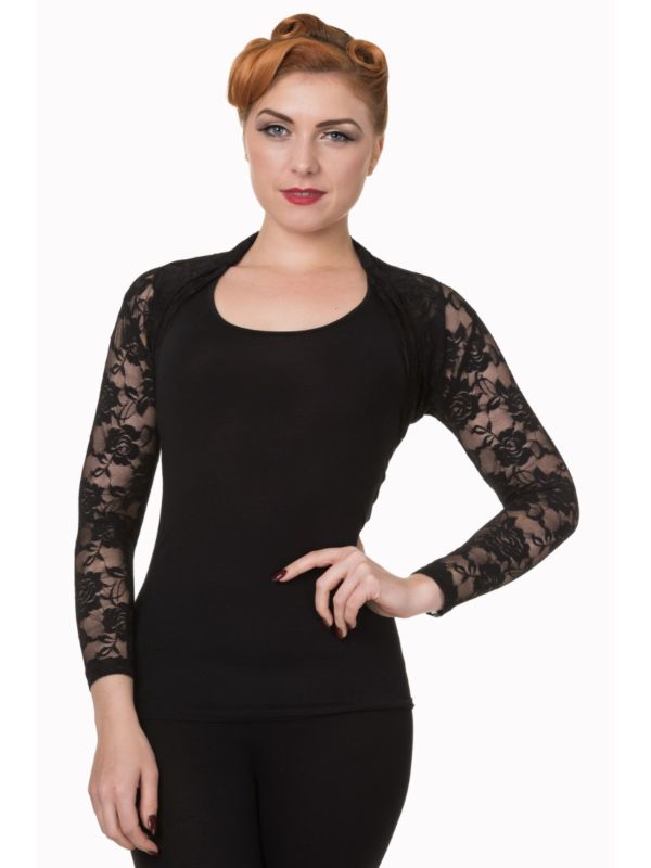 Banned Retro 1950's Lace Rose Heather Bolero Black