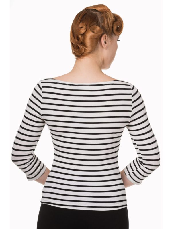 Banned Retro Modern Love Vintage Dorothy Top White Black Stripes