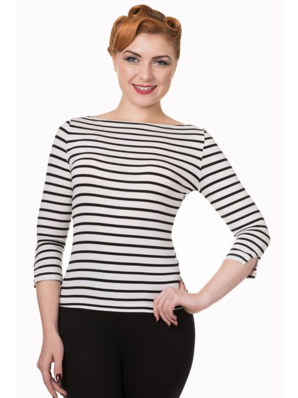 Banned Retro Modern Love Vintage Dorothy Top White Black Stripes