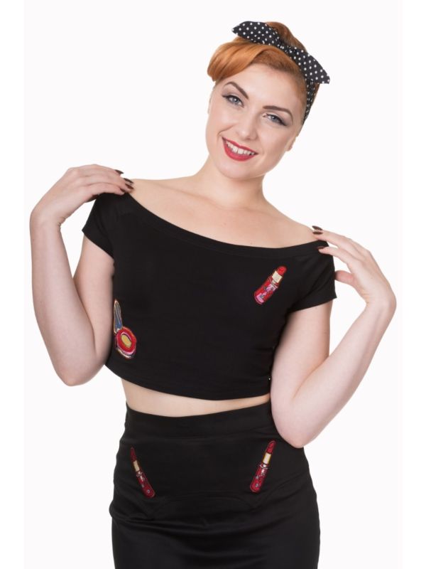 Banned Retro 70's New Romantics Rockabilly Crop Top Black