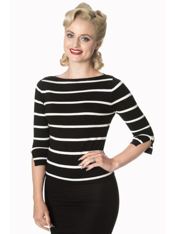 Banned Retro Stripes Please Vintage Knit Top Black White
