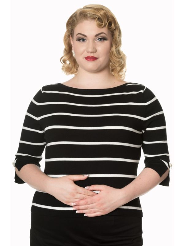 Banned Retro Stripes Please Vintage Knit Top Black White