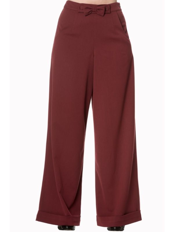 Banned Retro 1950's Hidden Away Vintage Wide Leg Trouser Burgundy