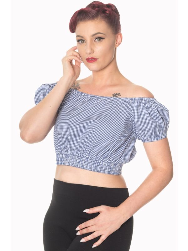 ALL MINE GINGHAM OFF SHOULDER CROP TOP