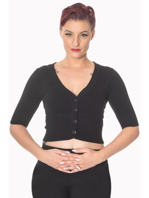 Banned Retro 1950's Overload V-Neck Cropped Vintage Cardigan Black