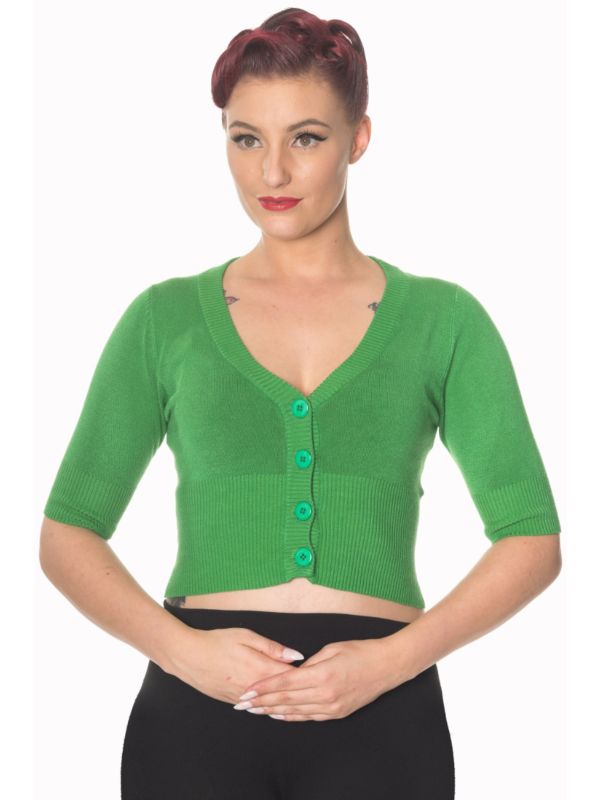 Banned Retro 1950's Overload V-Neck Cropped Vintage Cardigan Green
