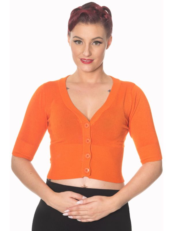 Banned Retro 1950's Overload V-Neck Cropped Vintage Cardigan Orange