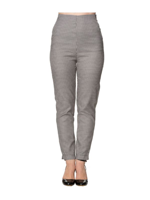 Banned Retro 1950's Swept Her Off Her Feet Houndstooth Vintage Slim Leg Trouser Black