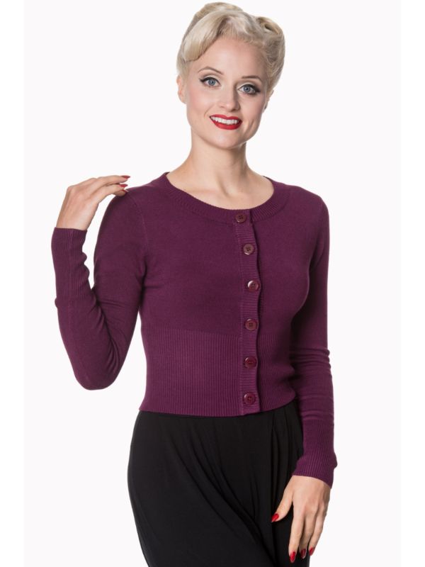 Banned Retro 1950's Dolly Vintage Cardigan Aubergine Eggplant