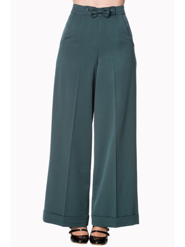 Banned Retro 1950's Hidden Away Vintage Wide Leg Trouser Teal