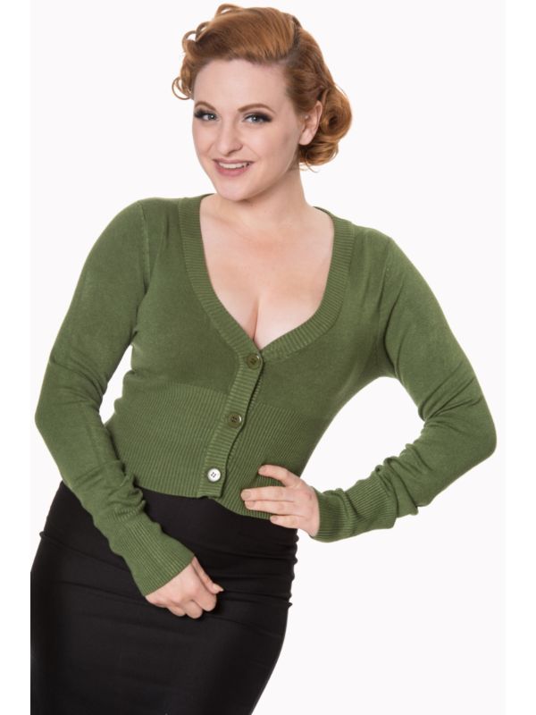 Banned Retro 1950's Let's Go Dancing V-Neck Long Sleeve Cardigan Forest Green