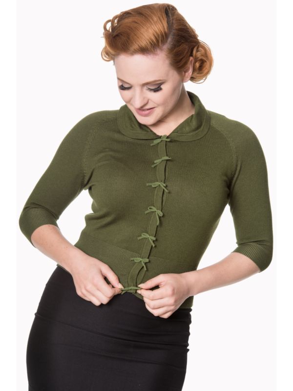 Banned Retro 1950's April Short Sleeve Bow Vintage Anita Cardigan Dark Green