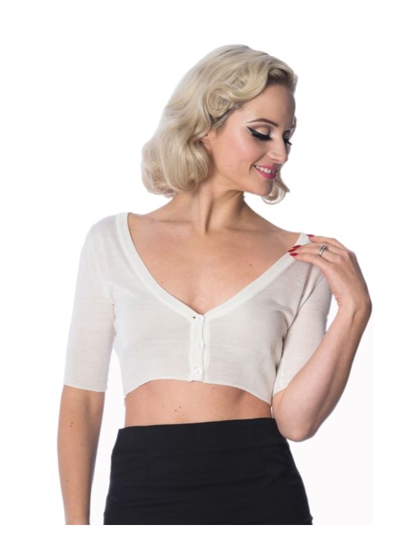 Banned Retro 1950's Bobby Basic Cropped Vintage Cardigan White 
