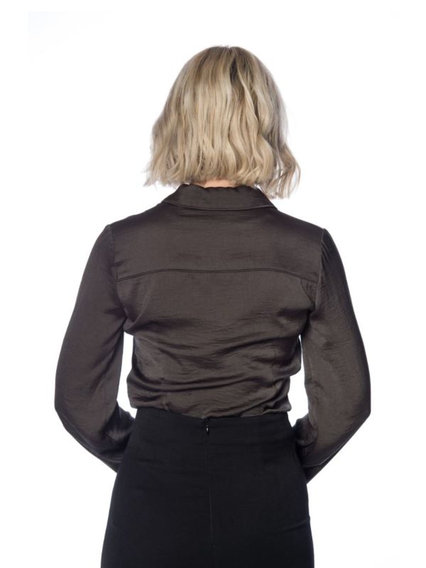 Banned Retro 1950's Toni Vintage Satin Look Blouse Grey