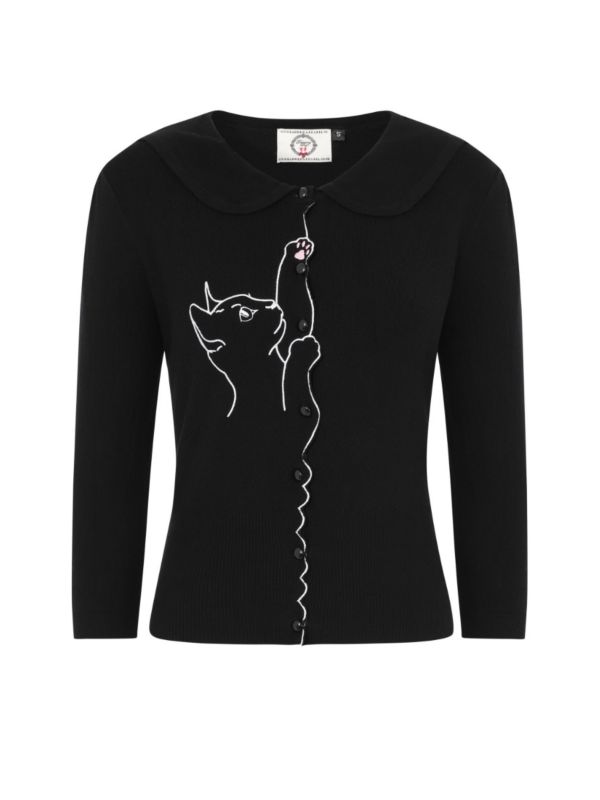 Banned Retro 1950's Cat Scallop Collar Vintage Cardigan Black