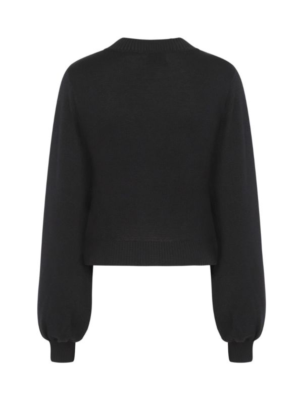 Banned Retro Balloon Sleeve Black Soft Knit High Neck Vintage Crop Top Black