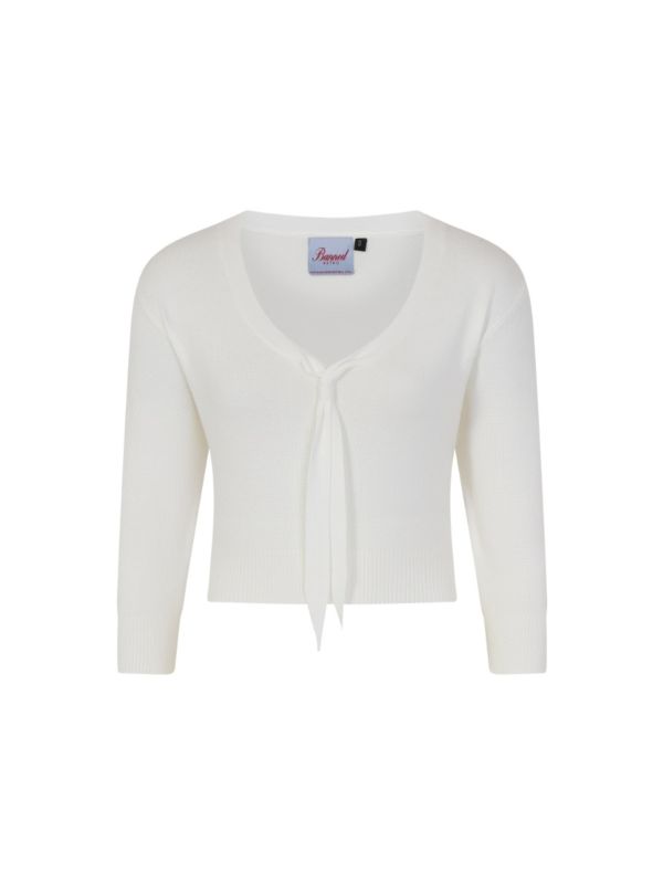 Banned Retro Pussy Bow Crop Knit Top White