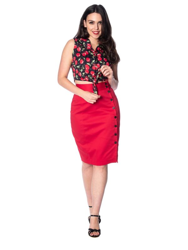 Banned Retro 1950's Cherry Soda Tie Up Crop Top Blouse Black
