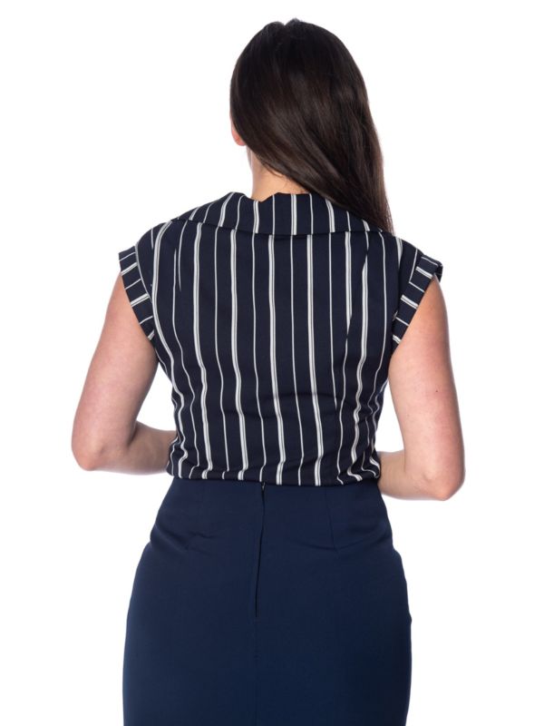 Banned Retro 1920's Deckchair Stripe Rita Blouse Navy