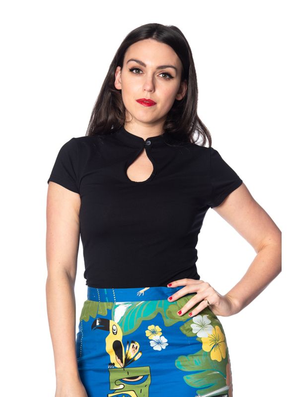 MANDARIN COLLAR TOP Black