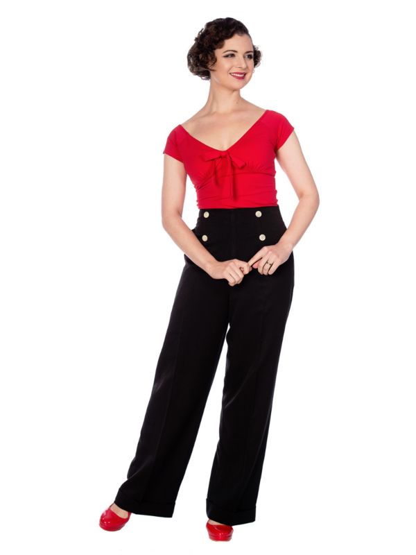 Banned Retro 1950's Adventures Ahead Button Vintage Elizabeth Wide Leg Trouser Black