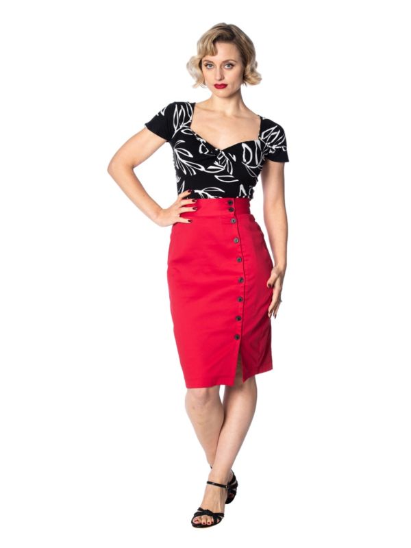 Banned Retro 1950's Palm Twist Floral Wrap Top Black