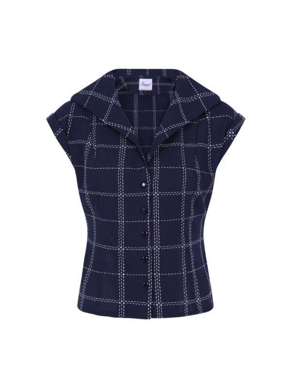 Banned Retro 1950's Chill Checks Rita Blouse Navy