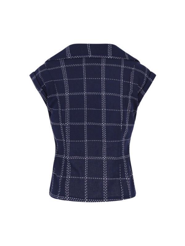 Banned Retro 1950's Chill Checks Rita Blouse Navy
