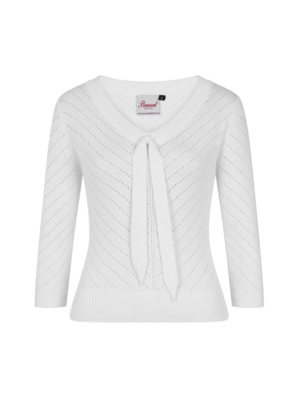 Banned Retro Charlie Chevron Perforated Vintage Knit Top Off White