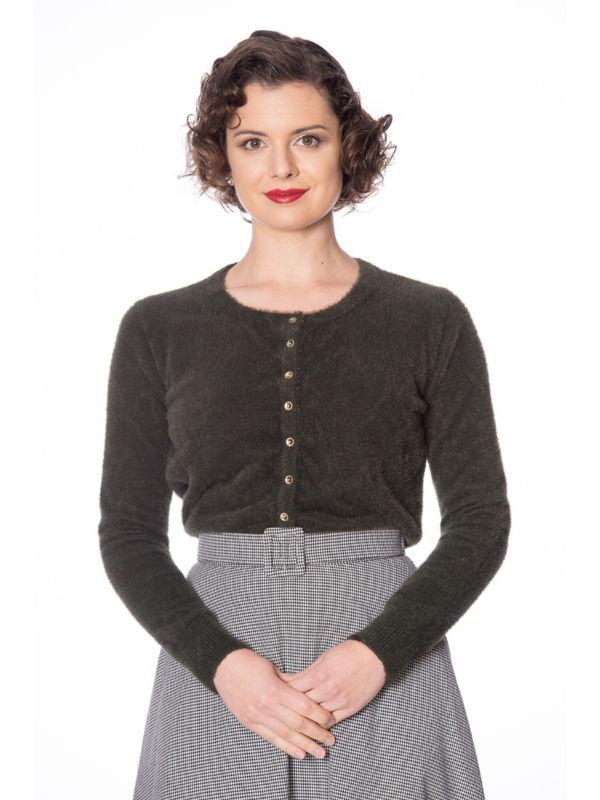 Banned Retro 1950's The Cozy Vintage Mara Faux Fur Cardigan Green