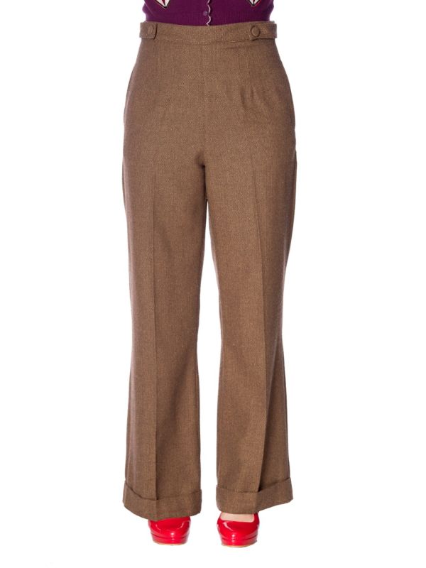 Banned Retro 1950's Button Vintage Shirley Wide Leg Trouser Brown
