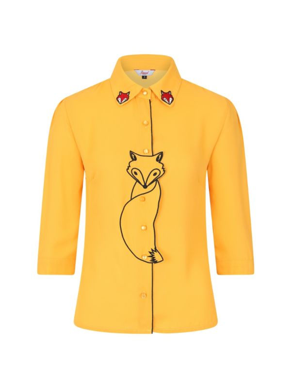Banned Retro 1950's Foxy Thelma Blouse Mustard Yellow