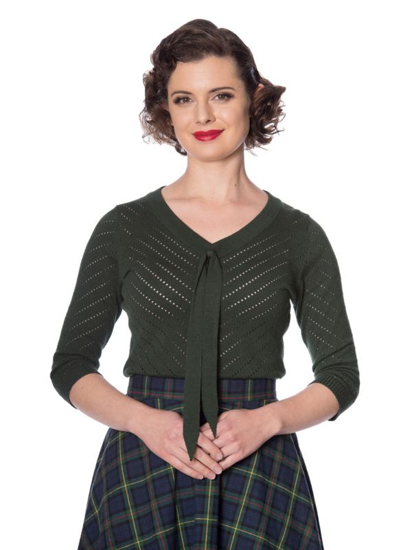 Banned Retro Charlie Chevron Perforated Vintage Knit Top Green