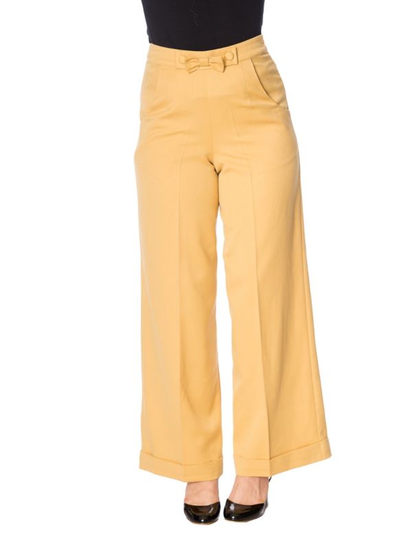 Banned Retro 1950's Hidden Away Vintage Wide Leg Trouser Mustard Yellow