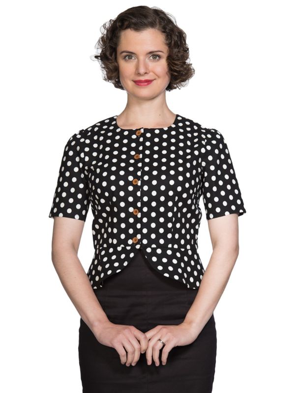 Banned Retro 1950's Spotlight Vintage Polka Dot Peplum Blouse Black