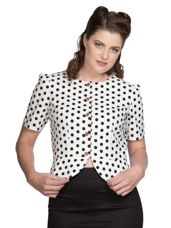 Banned Retro 1950's Spotlight Vintage Polka Dot Peplum Blouse White