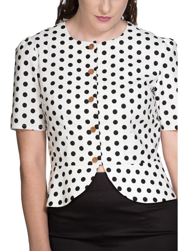 Banned Retro 1950's Spotlight Vintage Polka Dot Peplum Blouse White