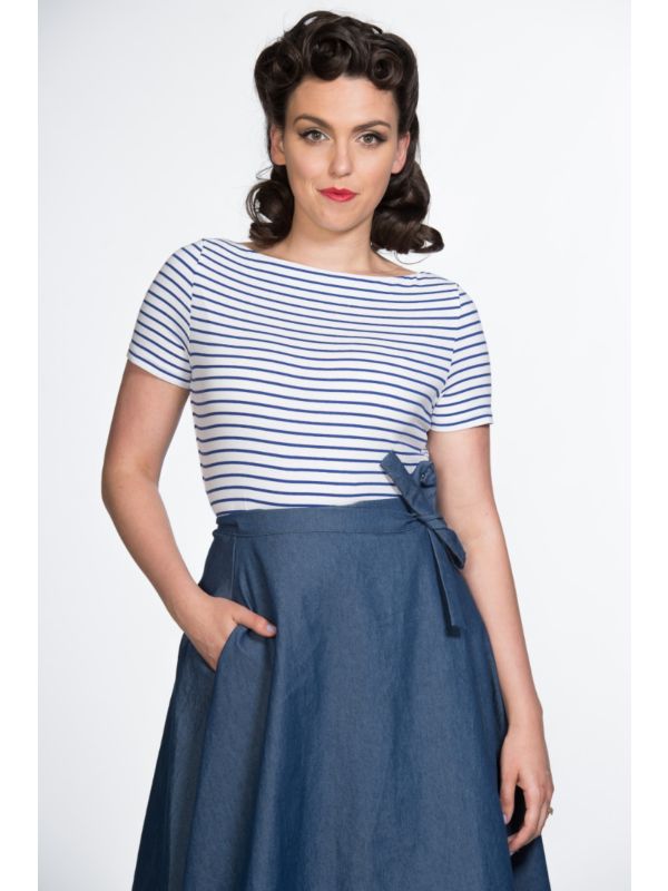 Banned Retro 1950's Italy Sail Nautical Rockabilly Stripe Vintage Dorothy Top Blue