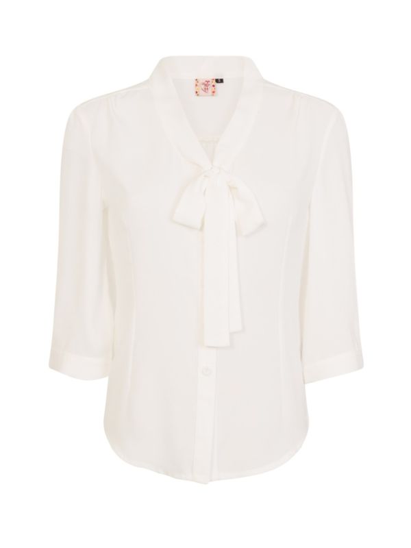 Banned Retro 1950's Perfect Pussy Bow Vintage Bell Sleeve Blouse White