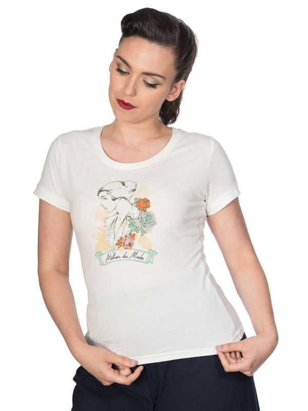 Banned Retro Floral Lady Didi Crew Neck Vintage T-Shirt White