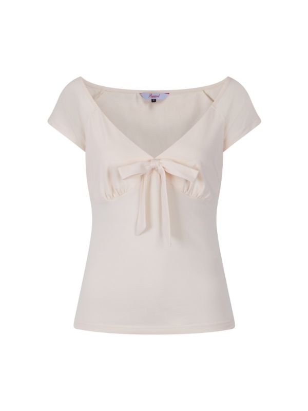 Banned Retro 1950's Bow Wow V-Neck Vintage Top Cream