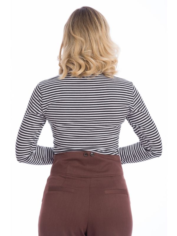 Banned Retro Winter Stripe Jersey Turtle Neck Long Sleeve Vintage Top Black White