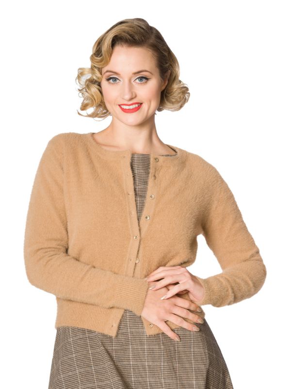 Banned Retro 1950's The Cozy Vintage Mara Faux Fur Cardigan Brown