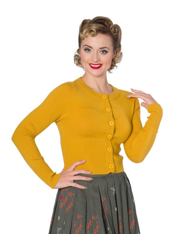 Banned Retro 1950's Dolly Vintage Cardigan Mustard Yellow